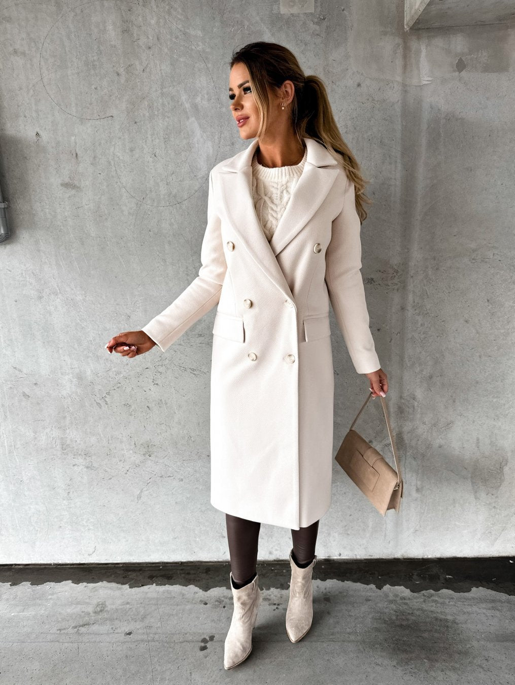 Women's Double Breasted Long Coat Fall Winter