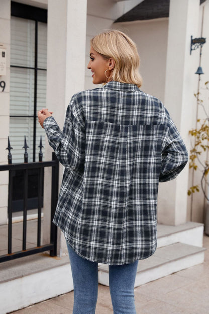 Plaid Flannel Button-Down Shirt for Women