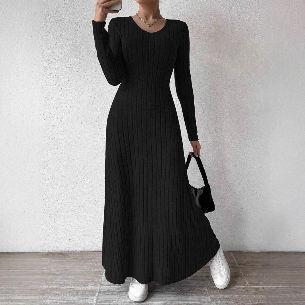 Ribbed Knit Long Sleeve Bodycon Maxi Dress