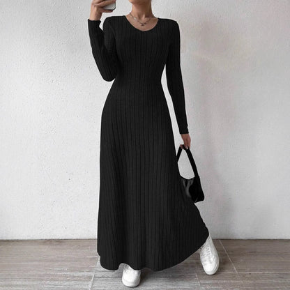 Ribbed Knit Long Sleeve Bodycon Maxi Dress