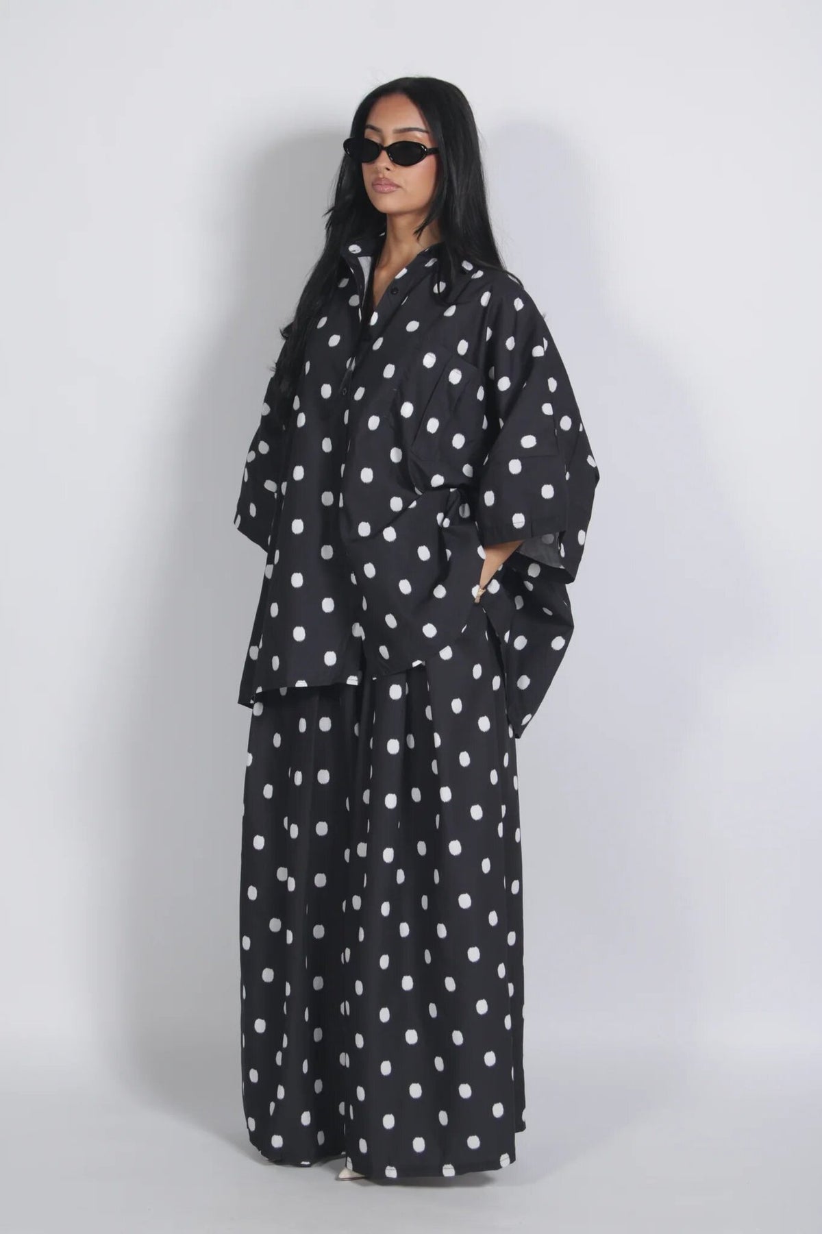Women's Oversized Polka Dot Shirt Wide Leg Pants Set