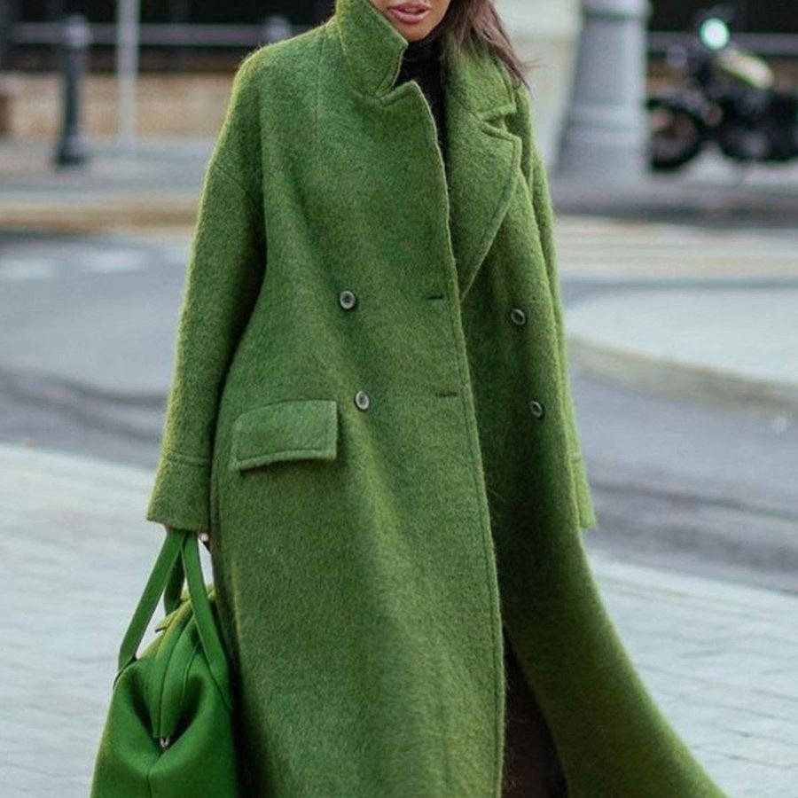 Women's Oversized Long Coat Lapel Button Front Winter