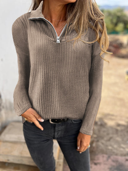 Women's Ribbed Quarter Zip Pullover Sweater Long Sleeve