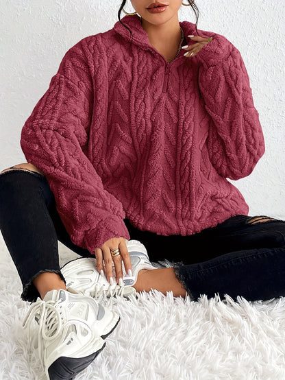 Women's Sherpa Jacquard Quarter Zip Pullover Sweatshirt