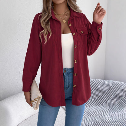 Women’s Corduroy Button Down Shacket with Pockets