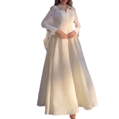 White Lace Floral Maxi Dress Long Sleeve Vintage Formal