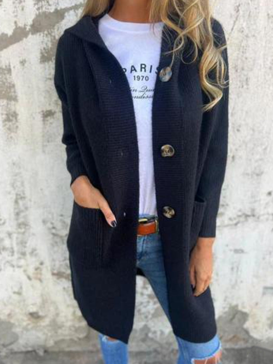 Long Hooded Cardigan Button Down Sweater with Pockets