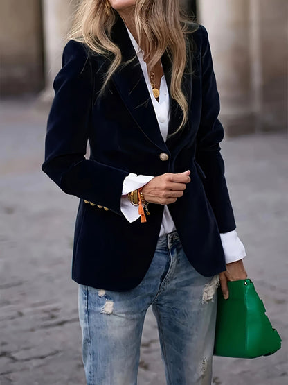 Women's Fitted Velvet Blazer Single Button Suit Jacket