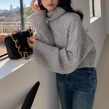 Oversized Ribbed Turtleneck Sweater Slouchy Knit