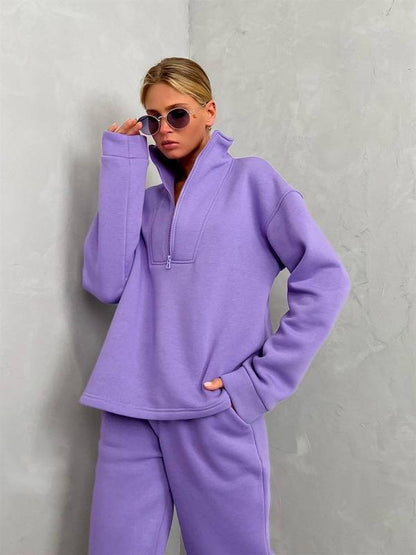 Women's Oversized Quarter Zip Tracksuit Set