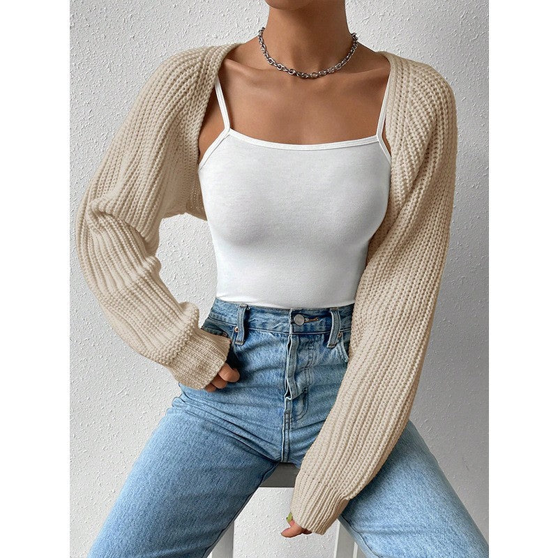 Chunky Ribbed Open Front Cropped Shrug Cardigan