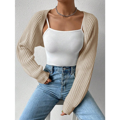 Chunky Ribbed Open Front Cropped Shrug Cardigan