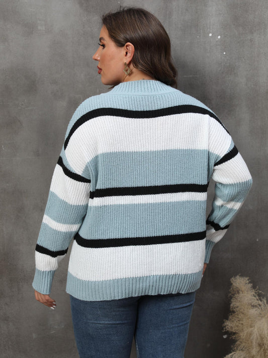 Women's Sweater V-neck Contrasting Color Splicing Loose Pullover Sweater