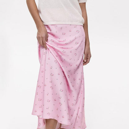 Women's Floral Satin Bodycon Midi Skirt