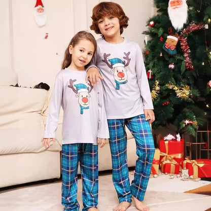 Plaid Cartoon Deer Christmas Parent-child Outfit Printed Christmas Pajamas