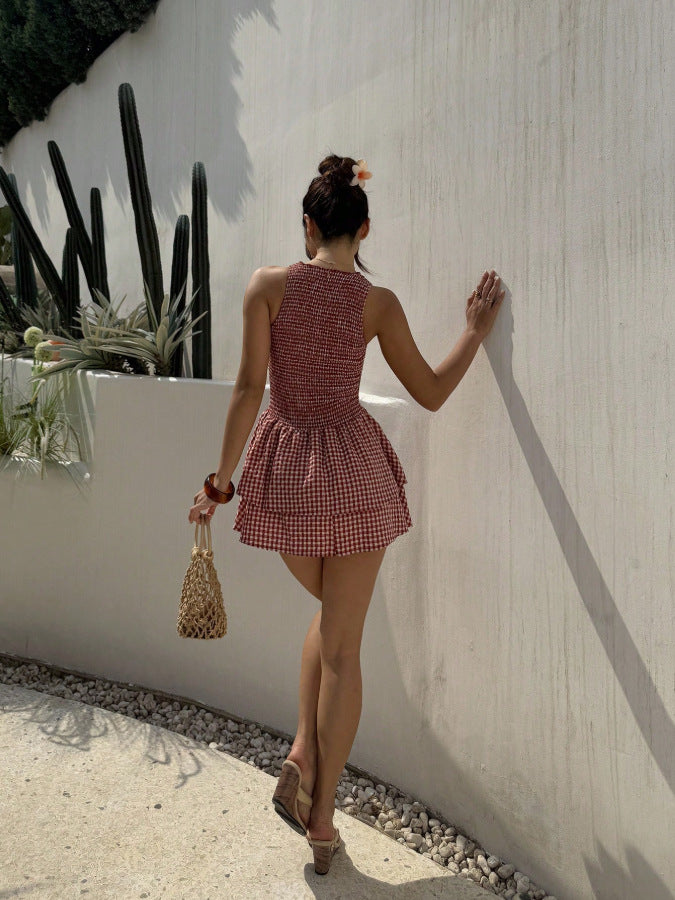 Plaid Off-Shoulder Puff Dress Women’s Spring Summer Trend