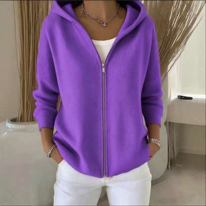 Women's Hooded Zip Up Knit Cardigan Sweater Jacket