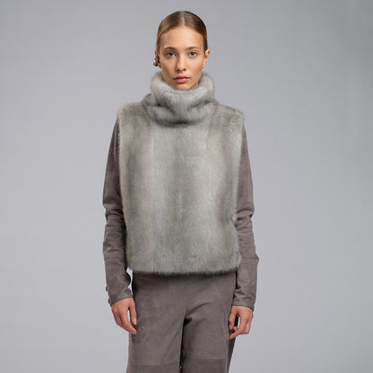 Women's Faux Fur Turtleneck Vest Sleeveless