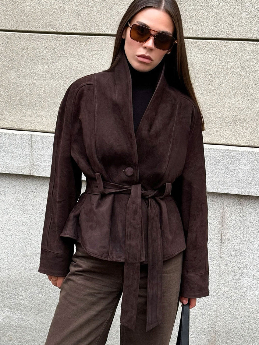 Women's Vintage Faux Suede Belted Jacket
