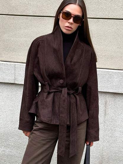 Women's Vintage Faux Suede Belted Jacket
