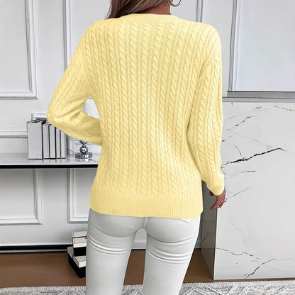 Women's Soft Cable Knit Crew Neck Pullover Sweater