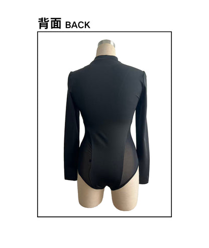Sheer Mesh Mock Neck Long Sleeve Bodysuit