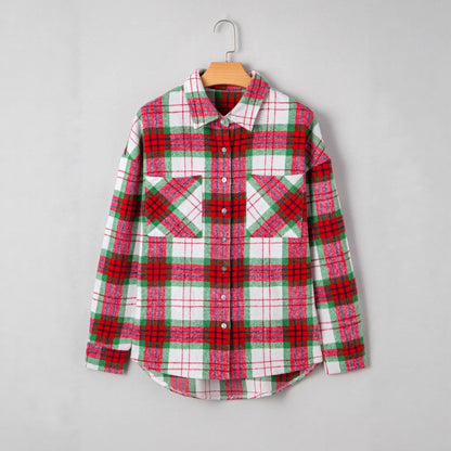 Plaid Shacket Button Down Oversized Shirt Jacket