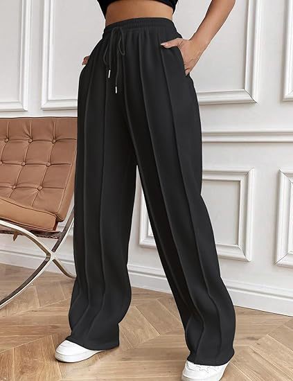 High Waist Cotton Wide Leg Drawstring Pants