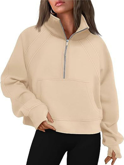 Women's Oversized Half Zip Pullover Sweatshirt Pocket