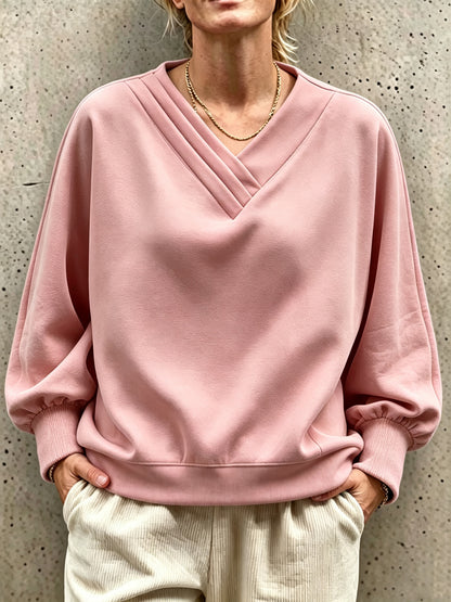 Oversized V Neck Sweatshirt Women Balloon Sleeve Pullover