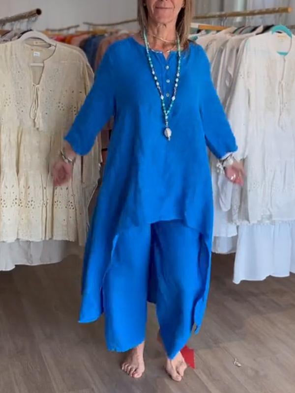 Women's Linen Cotton 2 Piece Set Casual Solid