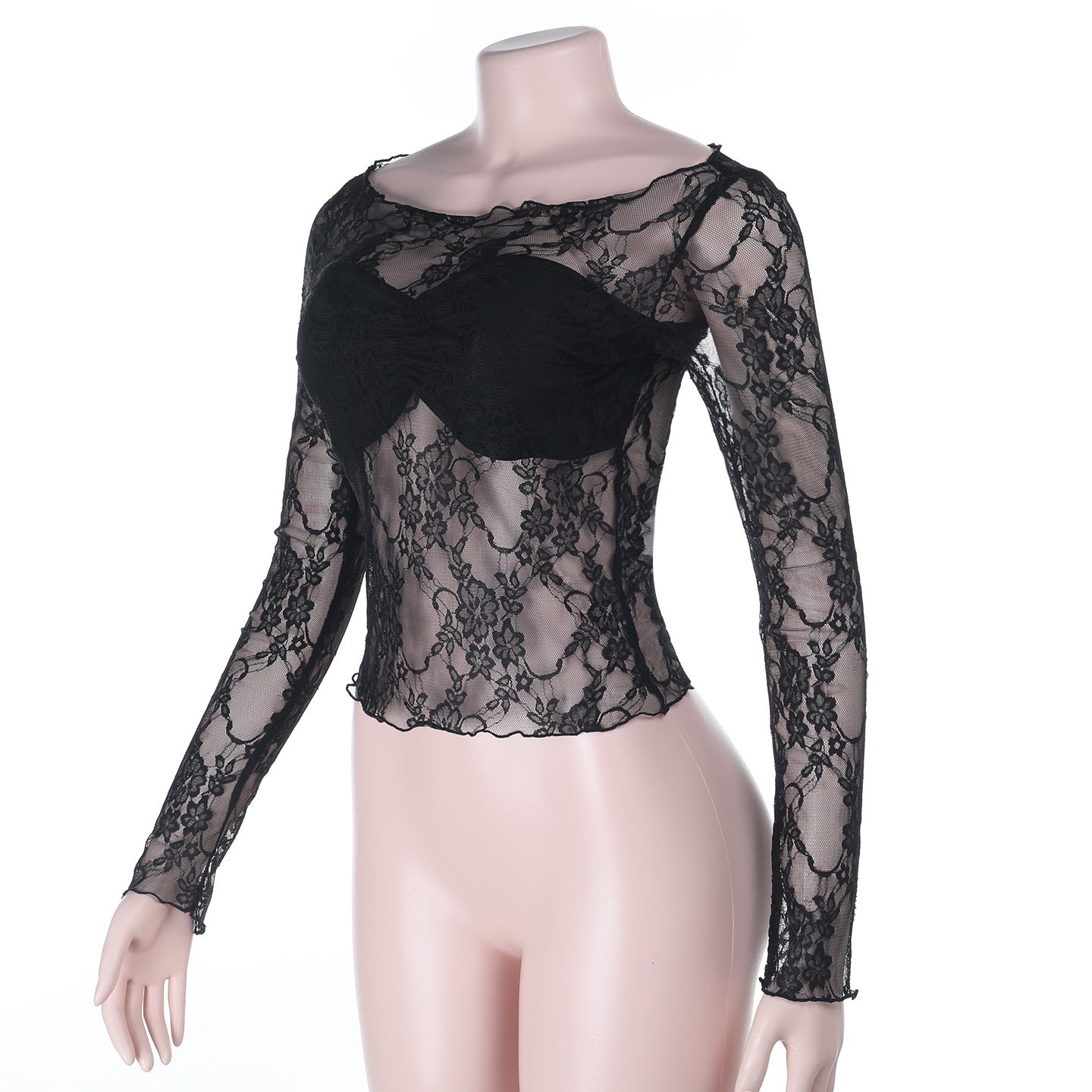 Sexy Sheer Lace Top Long Sleeve Off Shoulder Fitted