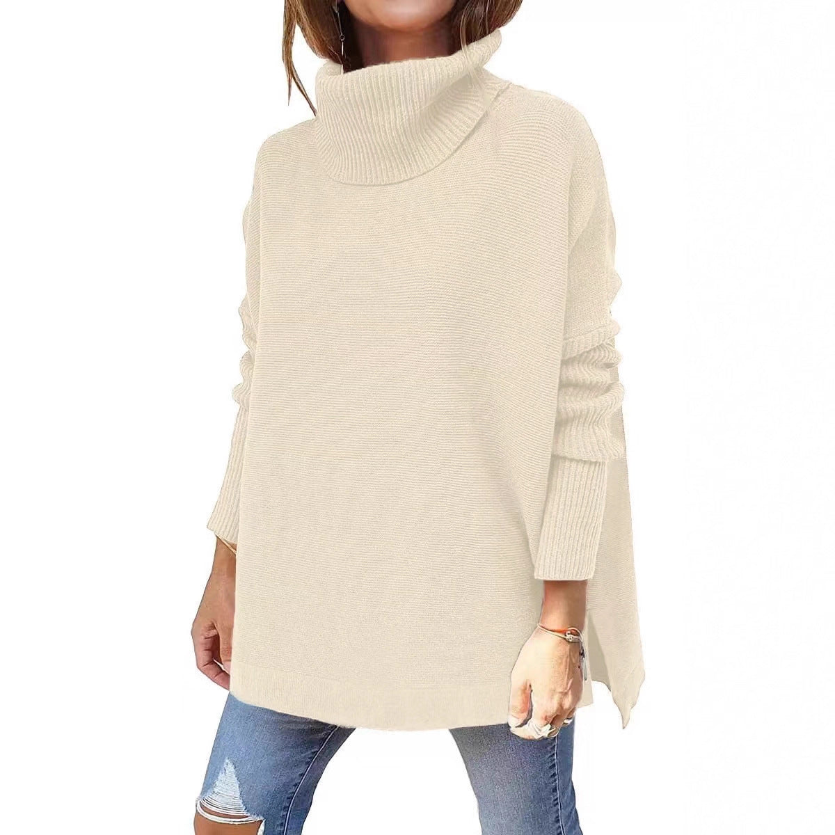 Womens Oversized Turtleneck Batwing Tunic Sweater