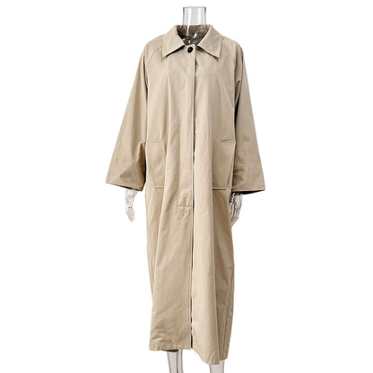 Women's Oversized Long Khaki Trench Coat