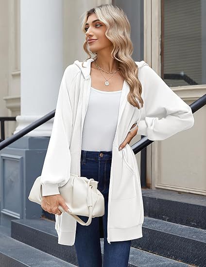 Women's Oversized Long Zip Up Hoodie Jacket