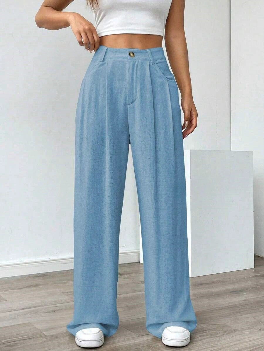 Women's High-Waist Wide-Leg Linen Pants – Casual Loose Summer Trousers