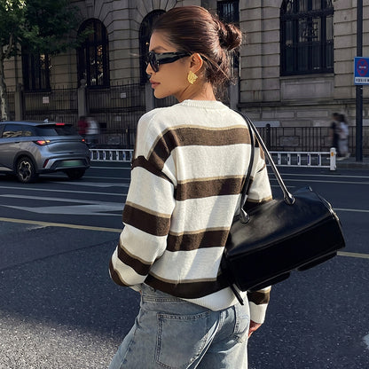 Women's Vintage Oversized Striped Crewneck Sweater