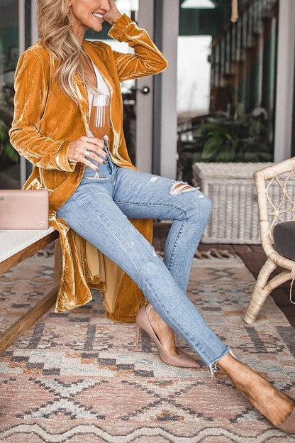 Womens Long Velvet Duster Open Front Cardigan