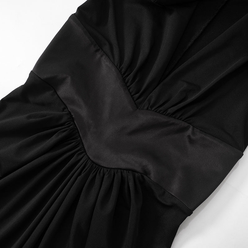 Black Sexy Deep V Long Sleeve High Slit Maxi Dress