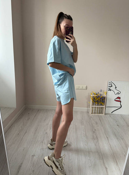 Cotton Two Piece Set T Shirt Shorts Casual Lounge Outfit