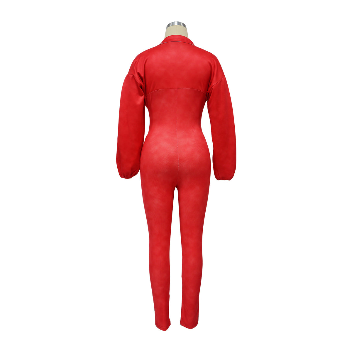 Sexy Ribbed Long Sleeve Zip Up Bodycon Jumpsuit