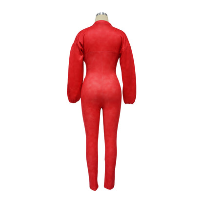 Sexy Ribbed Long Sleeve Zip Up Bodycon Jumpsuit