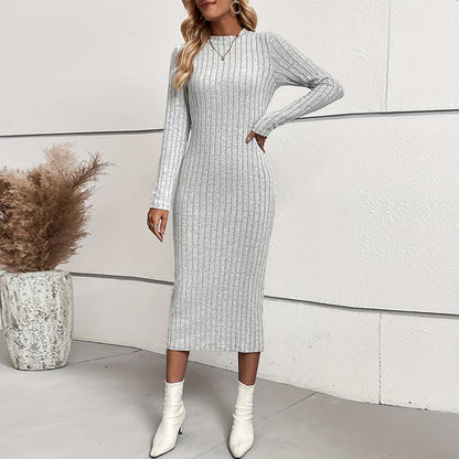 Women's Ribbed Knit Long Sleeve Bodycon Midi Dress