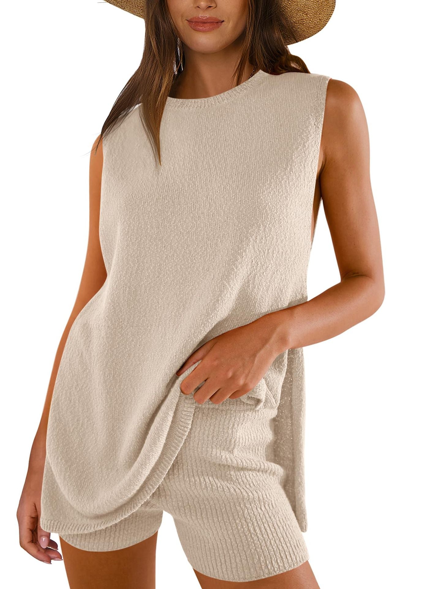 Casual Knit Sleeveless Sweater & Shorts Set
