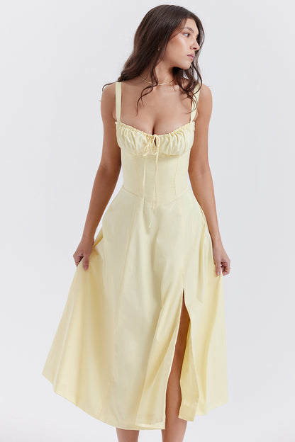French Elegant Sleeveless Midi Dress Fit Flare Split