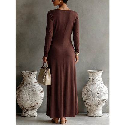 Ruched Long Sleeve Bodycon Maxi Evening Dress
