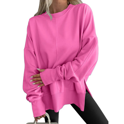 Women's Oversized Fleece Crewneck Sweatshirt Side Slit