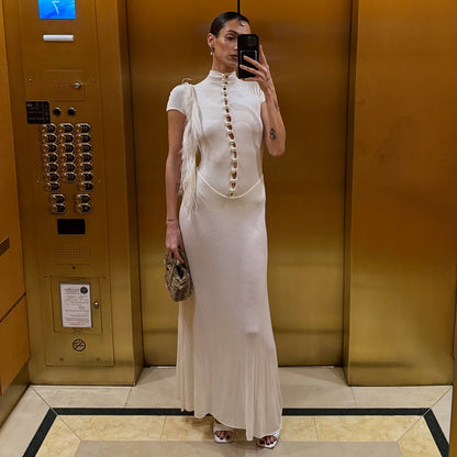 Mock Neck Cutout Bodycon Maxi Dress Short Sleeve