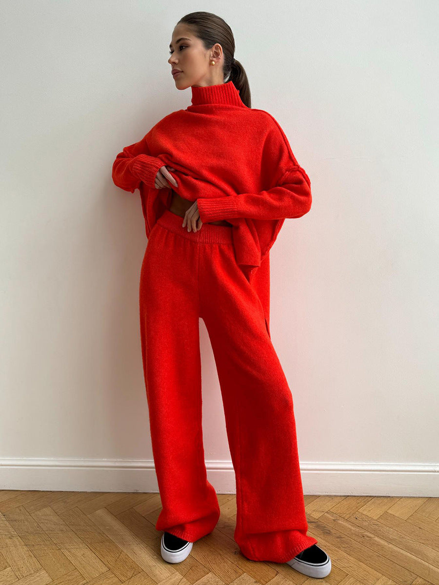 Women's Turtleneck Knit Sweater Set with Pants