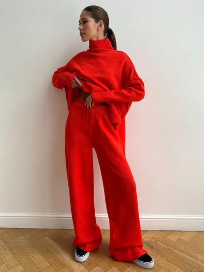 Women's Turtleneck Knit Sweater Set with Pants